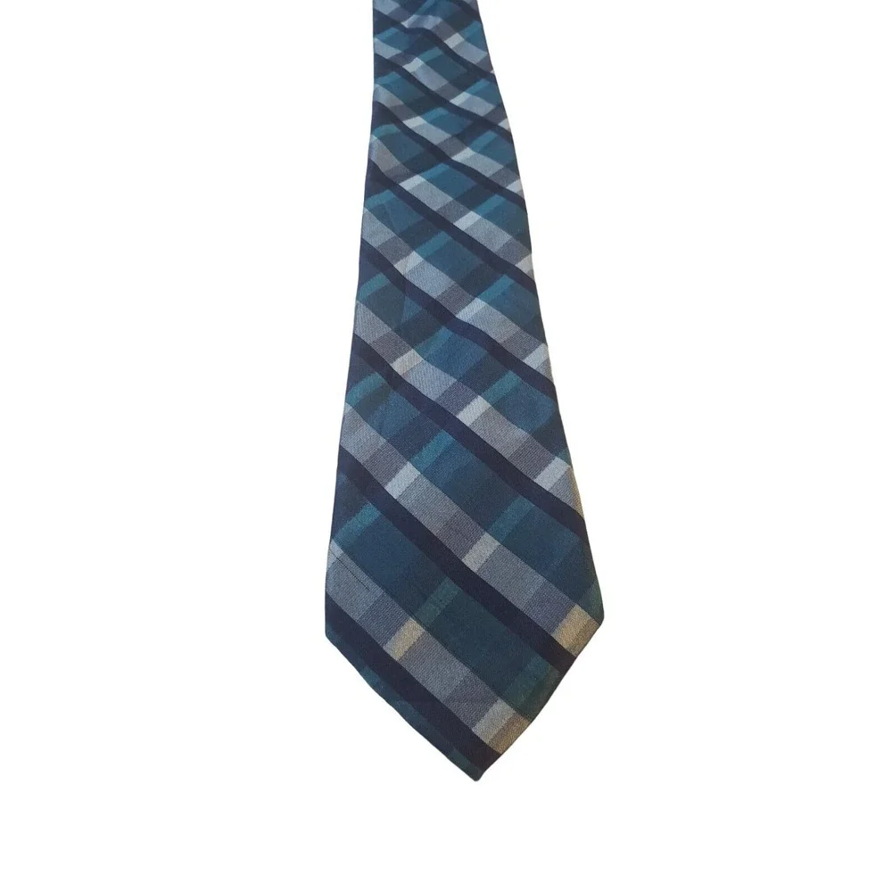 Calvin Klein Men Necktie 3.75 x 59 Silk Navy Tea Plaid Executive Office Work Tie